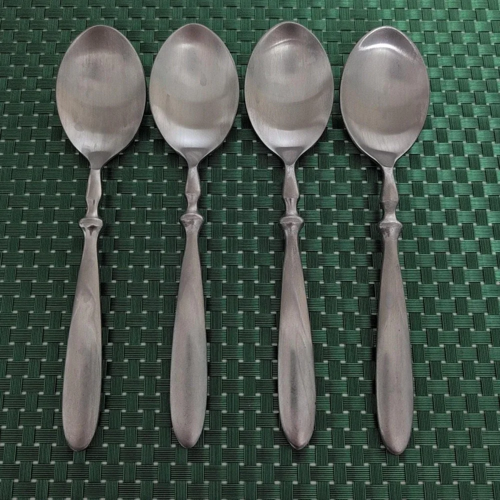 Hampton Silversmiths BISTRO SATIN Place Oval Soup Spoons Set of 4 Stainless Vtg